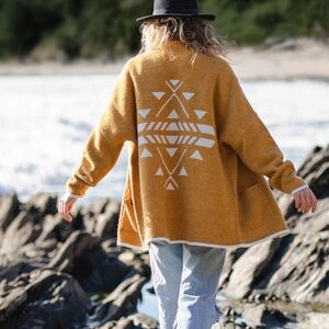 Passenger Women's West Coast Recycled Knitted Cardigan-Yellow/White-Size Large